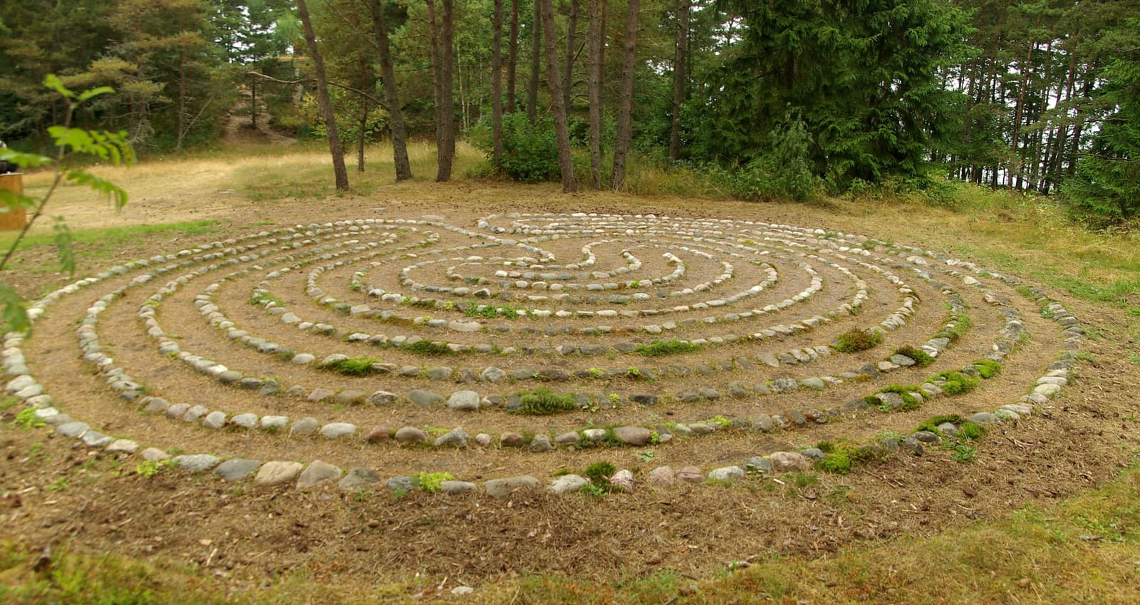 A stone labyrinth laid out on the grass on Aegna island