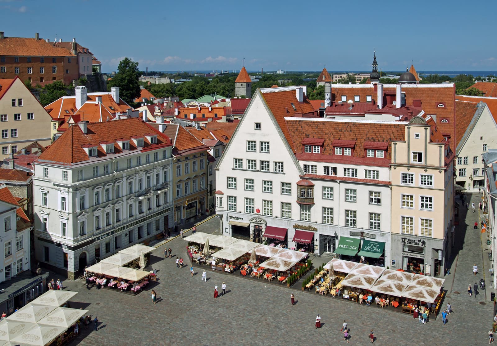 Tallinn’s Town Hall Square and red-tiled roofs seen from above