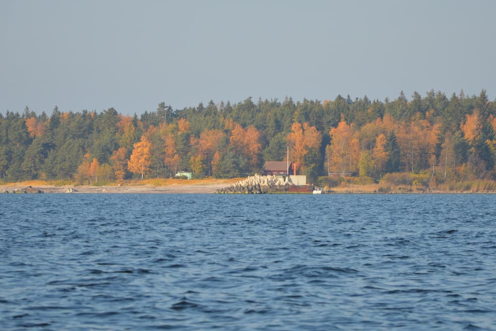 The harbour of Aegna island seen from the water in autumn