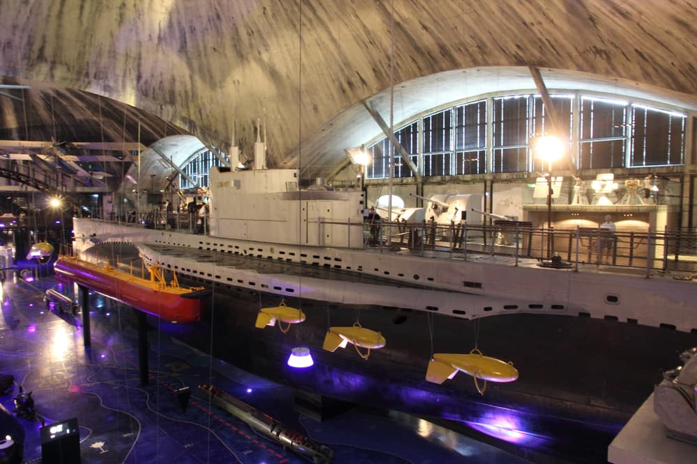 The submarine Lembit displayed inside the seaplane hangars in Tallinn