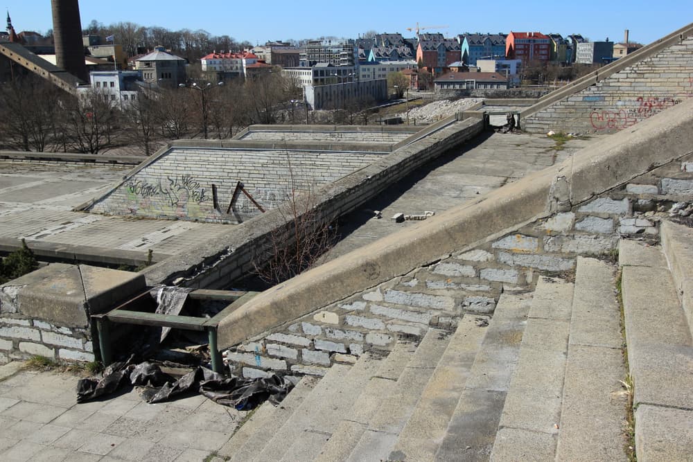 The concrete terraces of the Soviet-era Linnahall on Tallinn’s seafront
