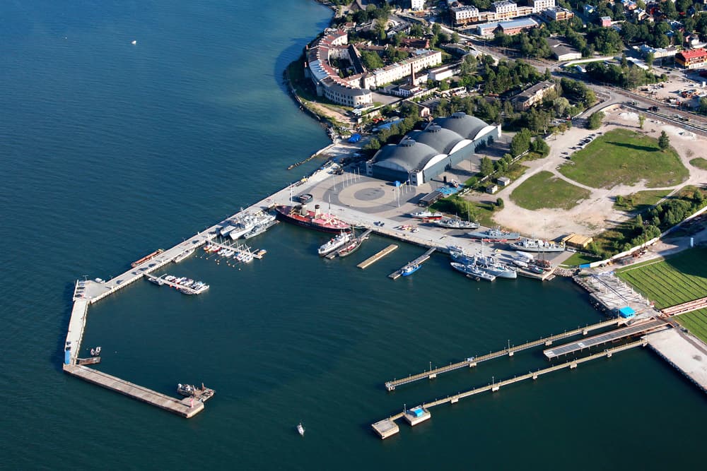 Aerial view of the Seaplane Harbour and its piers on Tallinn’s seafront