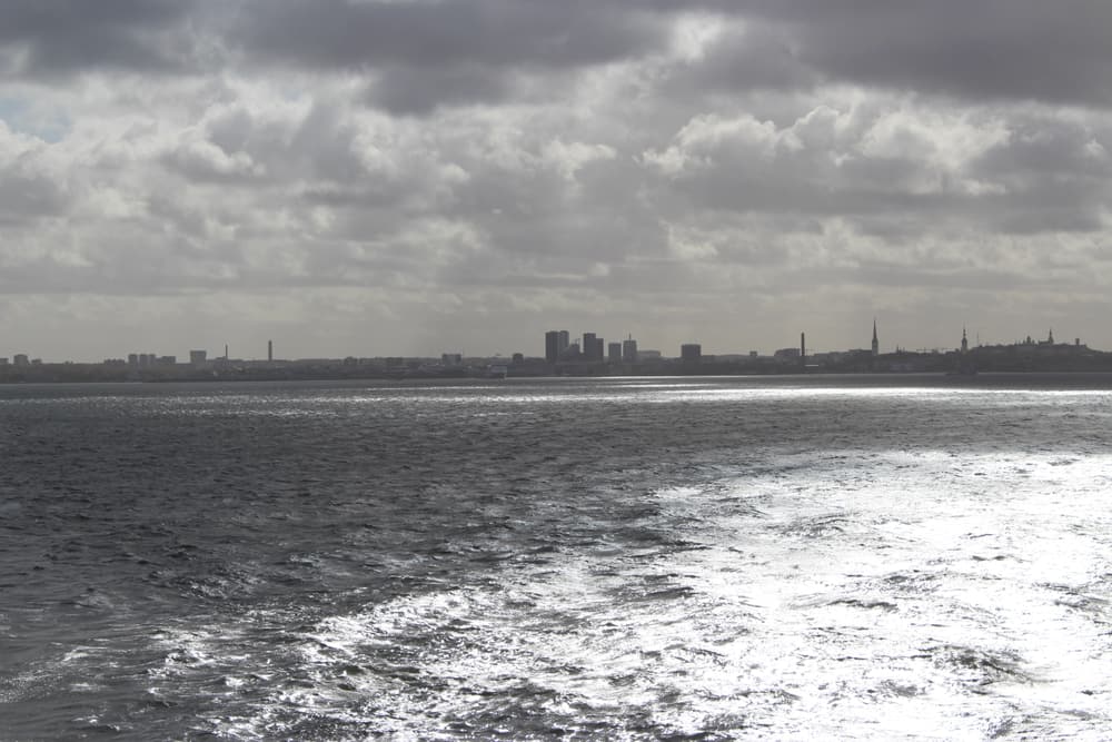 The skyline of Tallinn seen from the water of Tallinn Bay