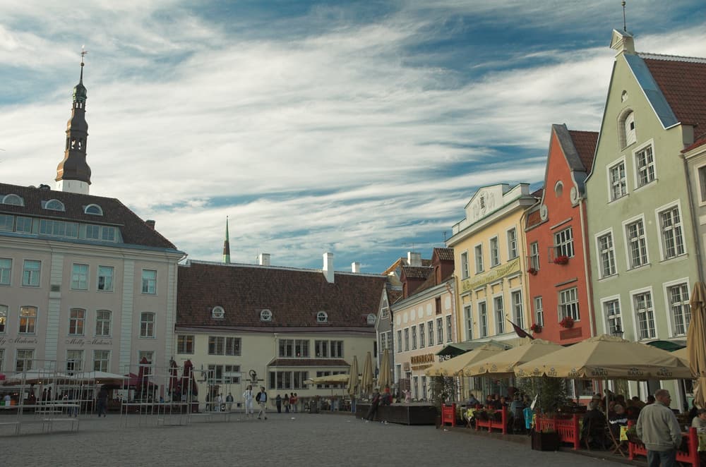 Merchant houses and café terraces on Tallinn’s Town Hall Square